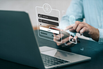 Login and password of cyber security and networking concept. User typing password secure access to personal information. Cybersecurity and encryption secure Internet access on virtual digital display
