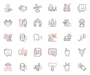 People icons set. Included icon as Remove team, Face id and Donation money web elements. Coronavirus injections, Conversation messages, Fingerprint research icons. Yummy smile. Vector