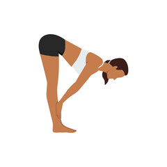 Woman doing standing half forward bend pose ardha uttanasana exercise. Flat vector illustration isolated on white background