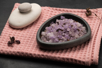 Spa with dried flowers and colored salt