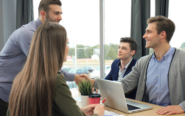 Job applicant having interview. Handshake while job interviewing.