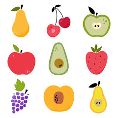 Cute bright colors of fruits collection. Set graphic elements