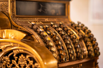 Vintage mechanical cash register system "National" made of copper. - Powered by Adobe
