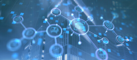 Fingerprint Cyber Security Data Protection concept. Biometric identification fingerprint scanner