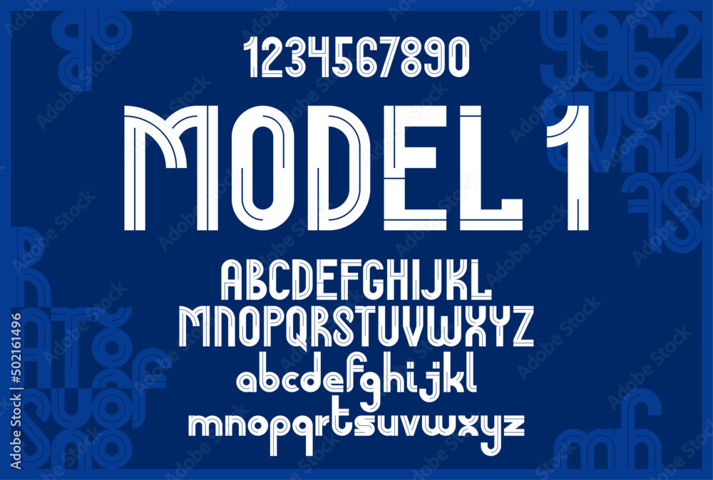 Fototapete geometric original font vector design, geometrical typography alphabet letters set including numbers