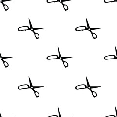 Vector seamless pattern with tailor's scissors. Black silhouettes on white. Minimalist, monochrome design for wrapping paper, wallpaper. textile, fabric, scrapbooking.