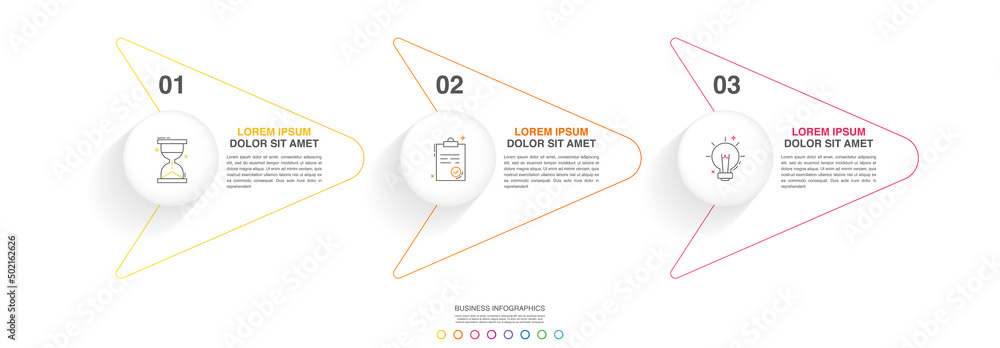 Poster vector line infographics with three arrows and circles. modern business concept graphic process temp