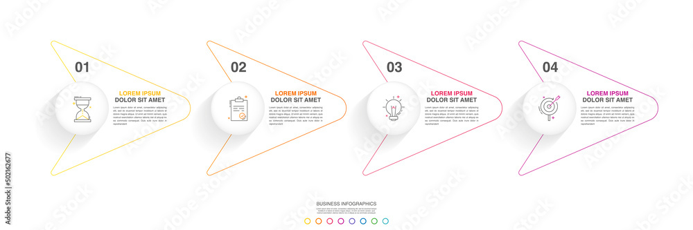 Poster vector line infographics with four arrows and circles. modern business concept graphic process templ
