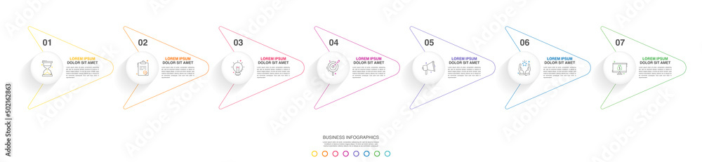 Poster vector line infographics with 7 arrows and circles. modern business concept graphic process template