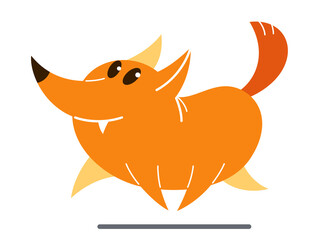 Funny cartoon fox running brave and positive flat vector illustration isolated on white, wildlife animal humorous drawing.