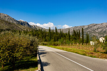 Mountain landscape and road to top in Dalmatia region. Croatia