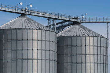 Modern grain silo. Grain elevators.