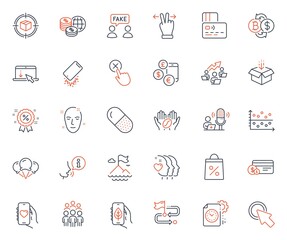 Business icons set. Included icon as Ecology app, Scroll down and Project deadline web elements. Travel path, Smartphone broken, World money icons. Capsule pill, Coffee. Vector