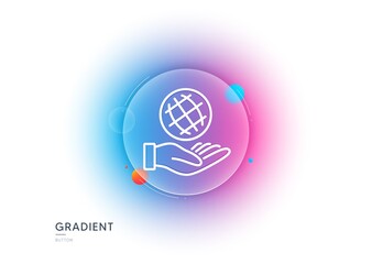 Safe planet line icon. Gradient blur button with glassmorphism. World sign. Ecology symbol. Transparent glass design. Safe planet line icon. Vector
