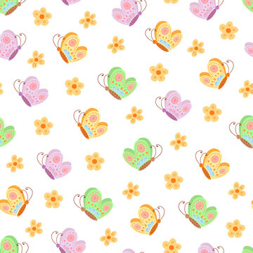 Cute butterfly pattern. Vector Illustration for printing, backgrounds, covers, packaging, greeting cards, posters, stickers, textile and seasonal design. Isolated on white background.