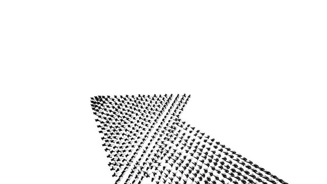 Businessmen lead by a businesswoman forming arrow shape pointing up, 4K, against white