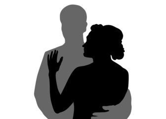 Couple of young guy and girl dance at wedding on white background