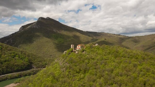 Middle ages monastery in Ovcar-Kablar Canyon, next to Ibar Highway Hyper Lapse Time Lapse