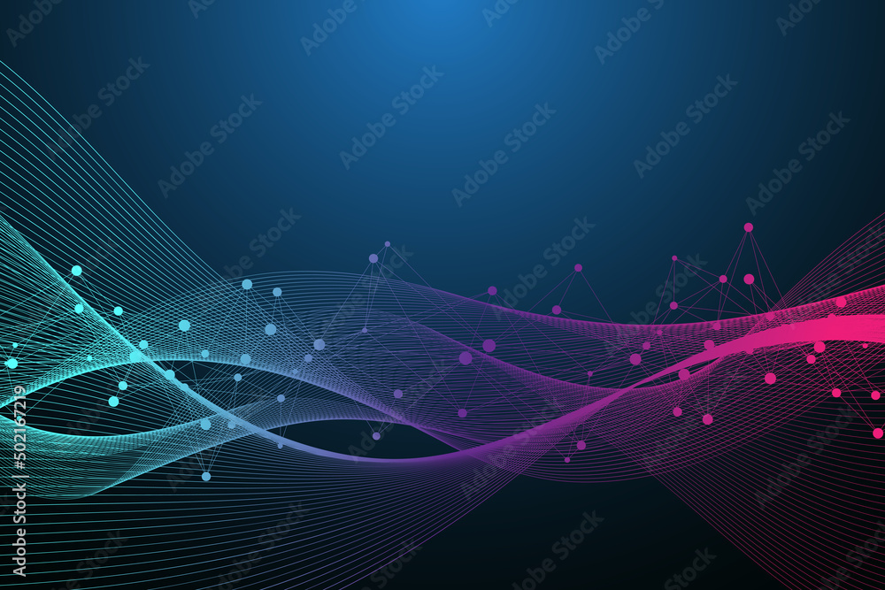Aufkleber Geometric abstract background with connected lines and dots. Connectivity flow point. Molecule and communication background. Graphic connection illustration background for your design.