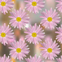 Chamomile flowers. Floral seamless texture of Daisy flower purple color on a colored abstract background, geometric pattern