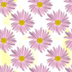Chamomile flowers. Floral seamless texture of Daisy flower purple color on a beige background,geometric pattern