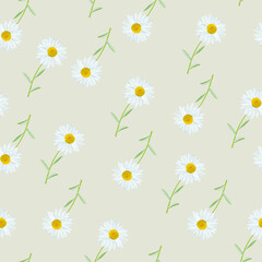 The chamomile flower. Seamless floral texture white of Daisy flower on grey background, floral pattern