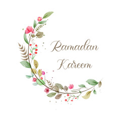 Ramadan kareem with watercolor flower moon