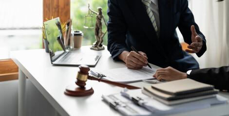 client customer signing contract and discussing business with legal consultants, notary or justice...