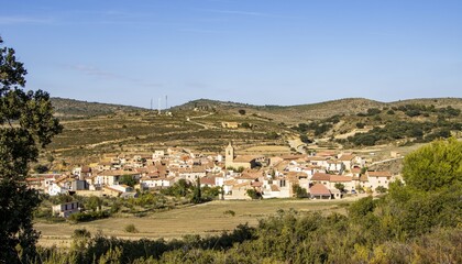 Fototapeta na wymiar General view of Las Parras de Castellote, nice little rural town in Maestrazgo, Teruel, Aragon, Spain