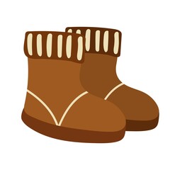 Pair of brown winter boots on a white background. Cute hand drawn elements for winter design. Vector illustration