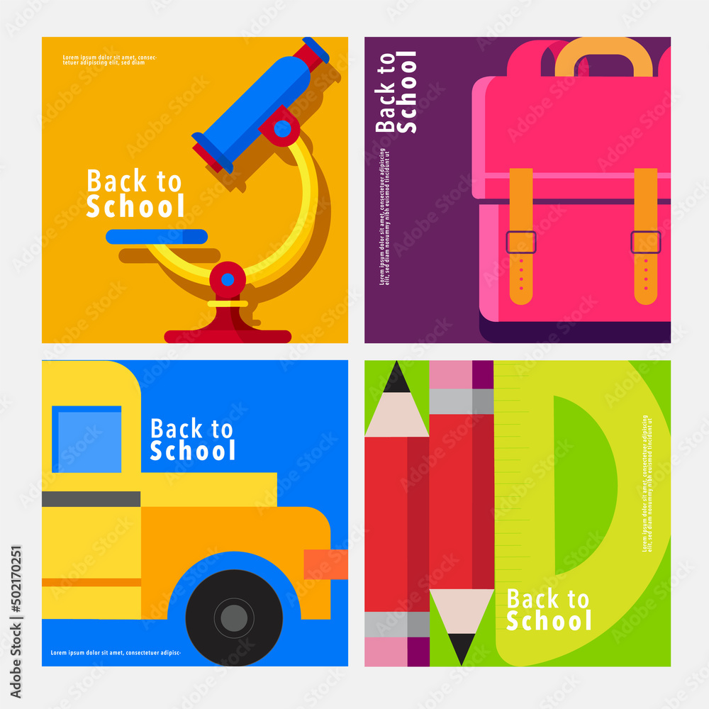 Wall mural back to school, square template banner, concept vector illustration