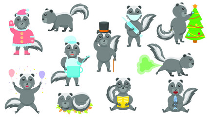 Big Set Abstract Collection Flat Cartoon Different Animal Skunk Vector Design Style Elements Fauna Wildlife