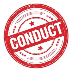 CONDUCT text on red round grungy stamp.