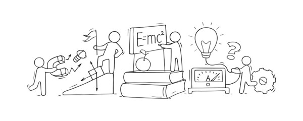 Obraz premium Sketch of physics lab with working little people