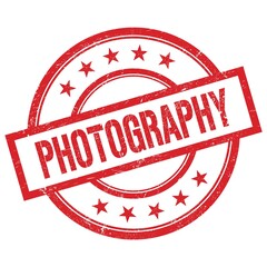 PHOTOGRAPHY text written on red vintage round stamp.