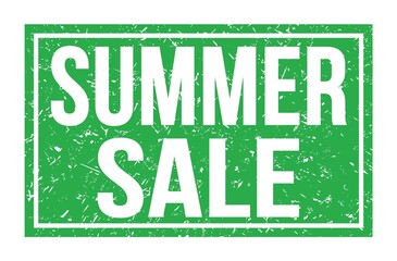 SUMMER SALE, words on green rectangle stamp sign