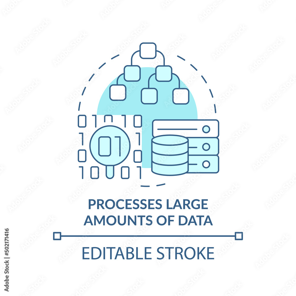 Poster processes large amounts of data turquoise concept icon. artificial intelligence abstract idea thin l