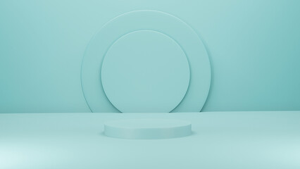 Mock up podium for product presentation, light turquoise background, 3d render, 3d illustration
