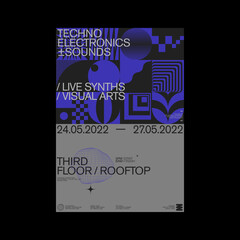 Abstract Techno Rave Poster Graphics Design With Helvetica Typography Aesthetics And Geometric Pattern