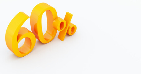 3D render of yellow 60 percent isolated on white background. big offer sixty percent