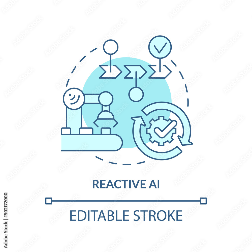 Poster reactive ai turquoise concept icon. predictable scenario. artificial intelligence abstract idea thin