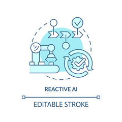 Reactive AI turquoise concept icon. Predictable scenario. Artificial intelligence abstract idea thin line illustration. Isolated outline drawing. Editable stroke. Arial, Myriad Pro-Bold fonts used