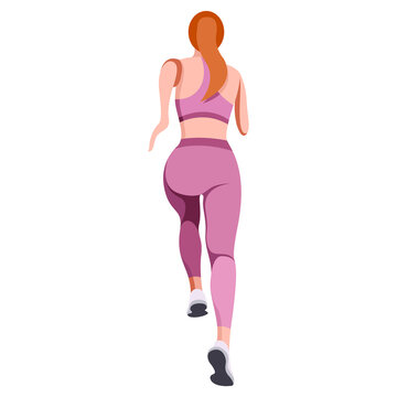 vector illustration of a beautiful slender girl in a sports uniform (leggings and a sports bra) is engaged in fitness, sports, trains isolated on a white background. woman runs. morning run. jogging