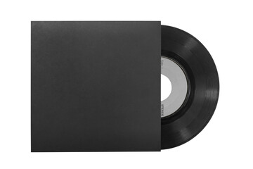 Single 45rpm vinyl record with envelope on white background