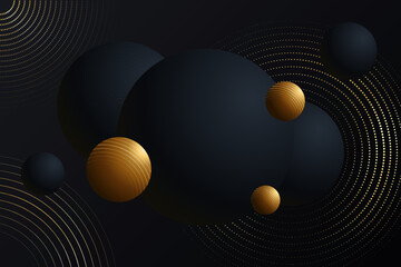 Decorative wallpaper disco black and gold balls. Stylish disco vibes creative background texture