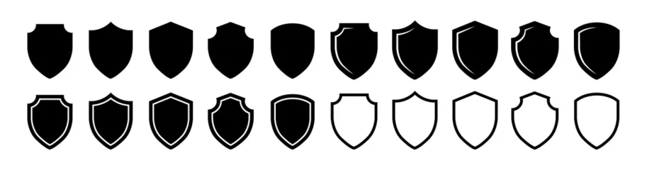 Foto op Plexiglas Shield icon set in vintage style. Protect shield security line icons. Badge quality symbol, sign, logo or emblem. Vector illustration © Bohdan