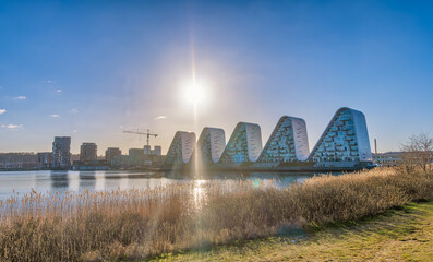The Wave iconic apartments in Vejle at the fjord, Denmark
