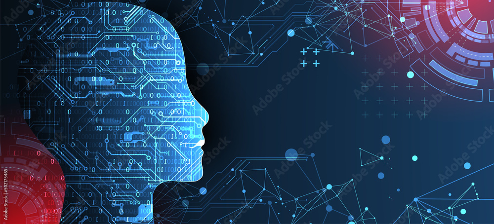 Wall mural artificial intelligence. technical background with a silhouette of a man. big data concept. machine 