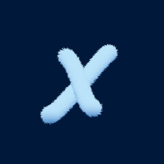 Fototapeta premium 3d alphabet, furry letter V, rendering on blue background