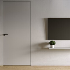 Modern living room with flat-screen TV and houseplant. 3d rendering